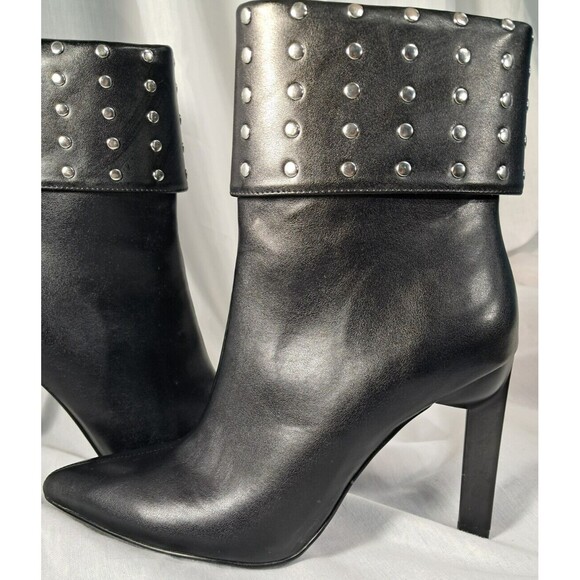 NEW Black Studded Stiletto Boot Geometric Heel Size 7.5 Faux Leather - Picture 2 of 13
